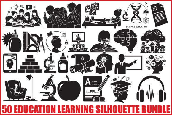 50 Education Learning Silhouette Bundle for Crafts and Graphics