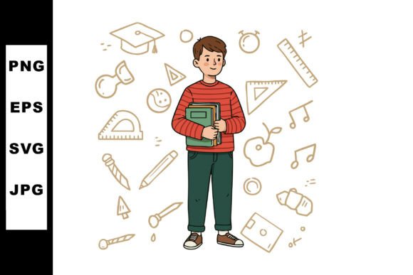 Boy Holding Books Graphic for Modern Editorial Design