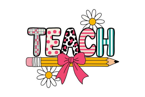 Colorful Teach Pencil Bow Design for Graphics and Print Templates