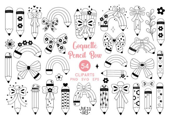 Coquette Pencil Bow Clipart Doodle Graphics
