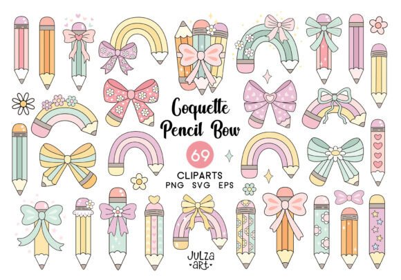 Coquette Pencil Bow Clipart Set: A Graphic Asset for Editorial and Web Design