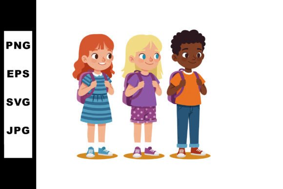 Diverse School Children Standing with Ba Graphics