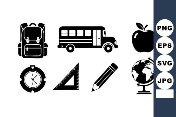 School Backpack Bus Apple Icons Graphics Crafts