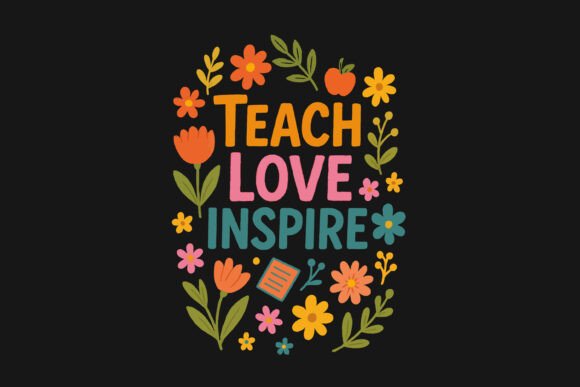 Teach Love Inspire Floral Graphics for Crafts