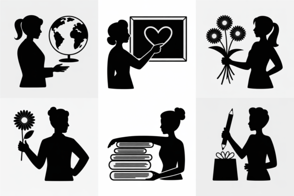 Teacher Silhouette Icons for Education Graphics