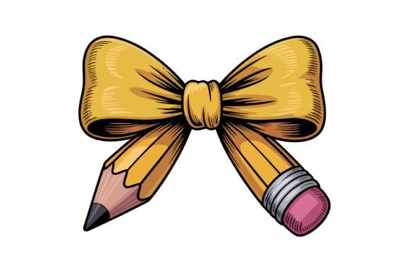 Yellow Bow Pencil Clipart Design for Print Templates and Graphics