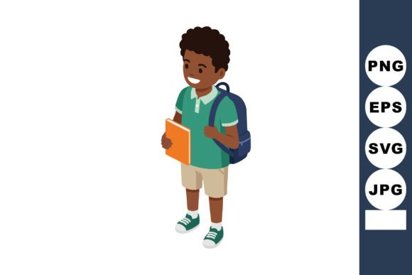 Young Boy Smiling with Backpack and Book Graphics